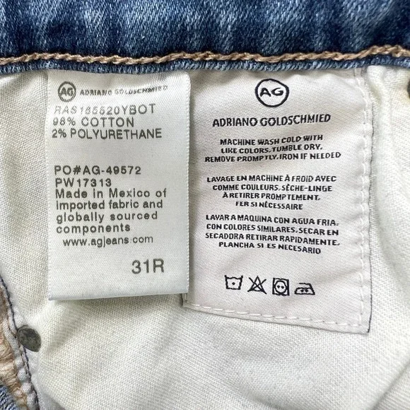 AG Adriano Goldschmied Prima Ankle Jeans Womens 31R Slim Straight Raw Hem Blue - Picture 4 of 9